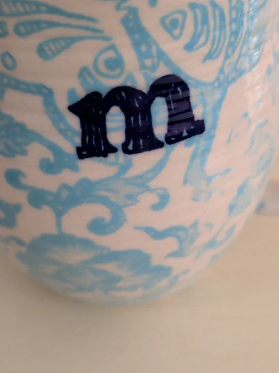 Anthropologie M Alphabet Monogram Ceramic Mug White And Blue - Picture 2 of 7